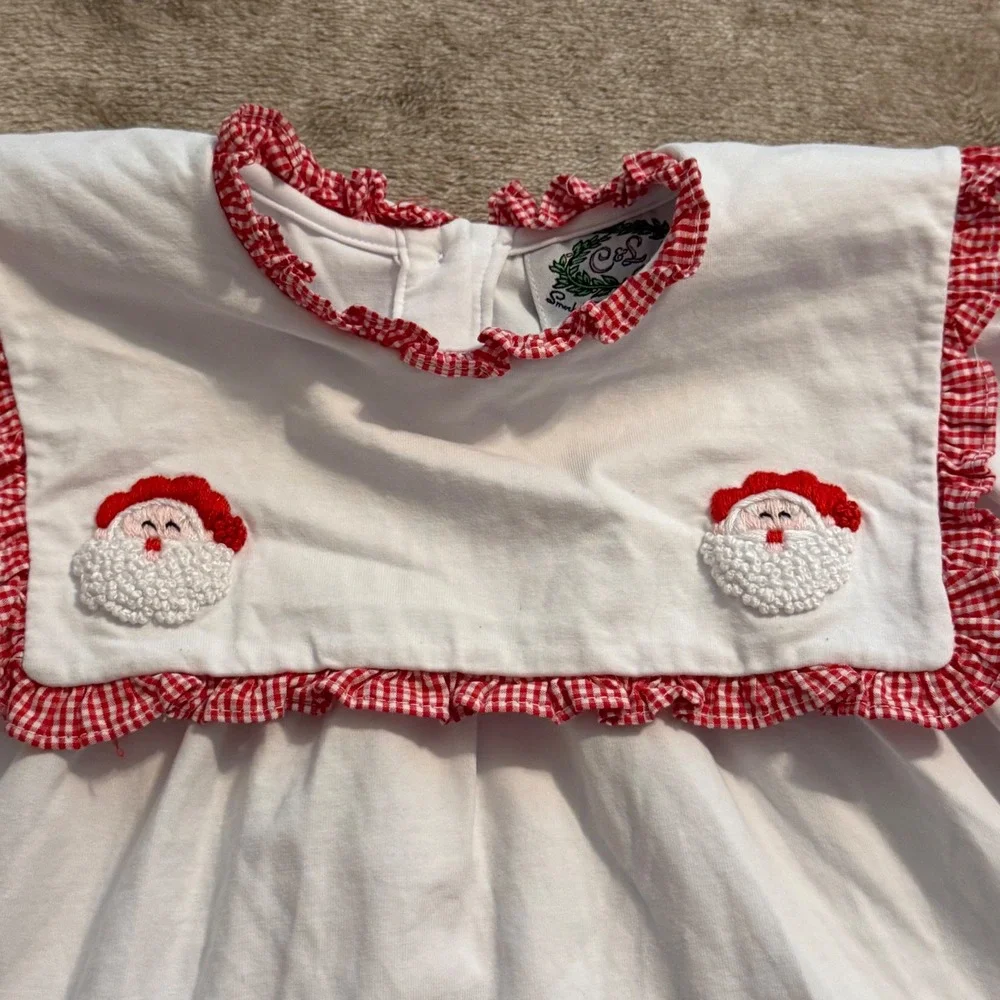 Cecil and Lou Kids Christmas Santa Gingham Ruffle Pajama Set White Red 18M